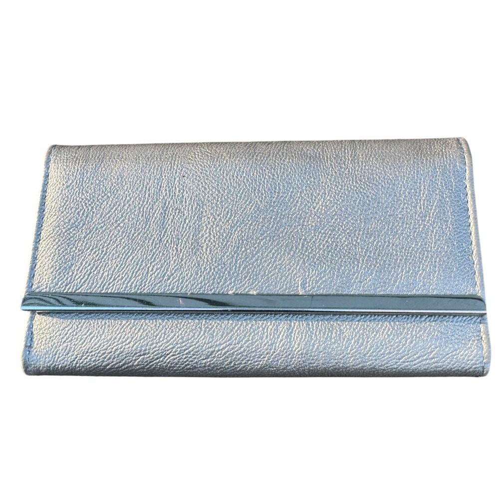 Safe Keepers Silver Metallic Faux Leather Clutch Wallet Organizer Chain Detail